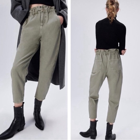 Zara High-Waisted barrel style crop jeans casual boho minimalist coastal - Picture 3 of 7